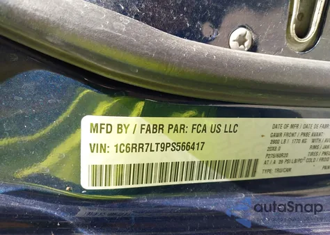 2023 Ram 1500 Classic Slt из США, поврежденный, VIN 1C6RR7LT9PS566417